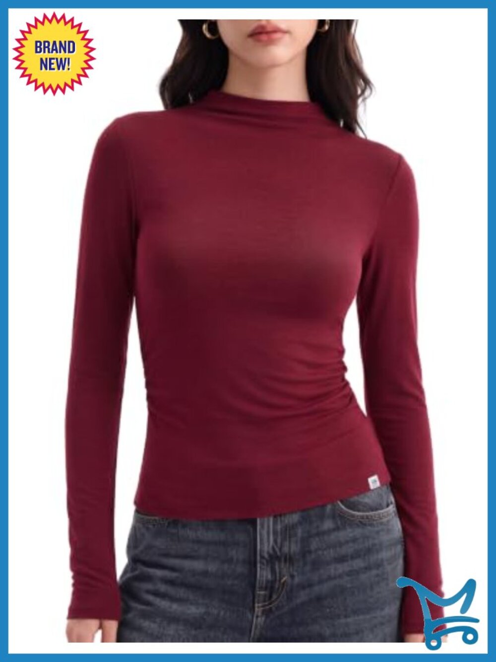 Merino Wool Blend Mock Neck Long Sleeve Fitted Knit Top Slim Fit Layering Tee